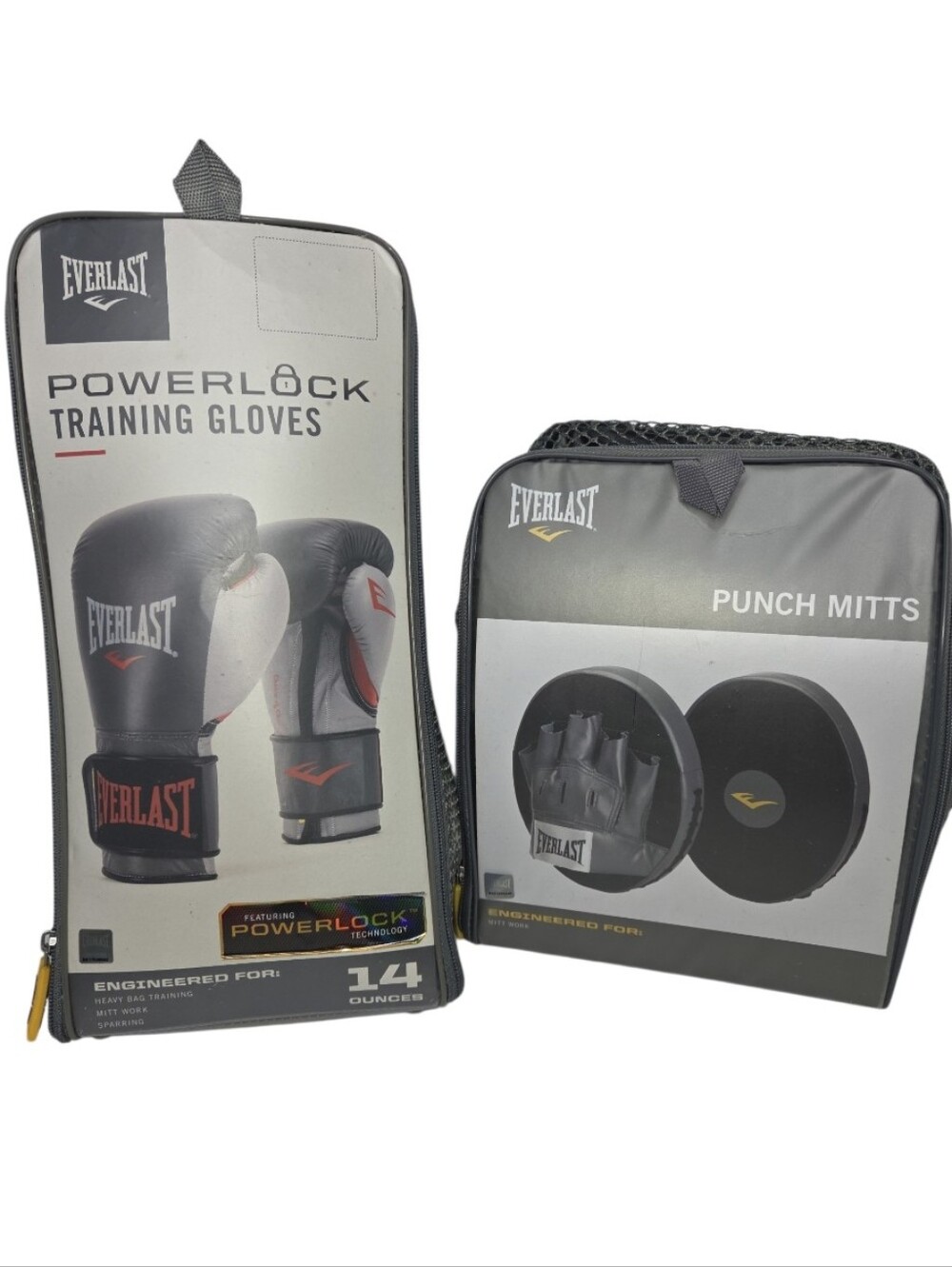 Everlast Powerlock 14 Ounce Gray Boxing Gloves And Mitt Set New In Package
